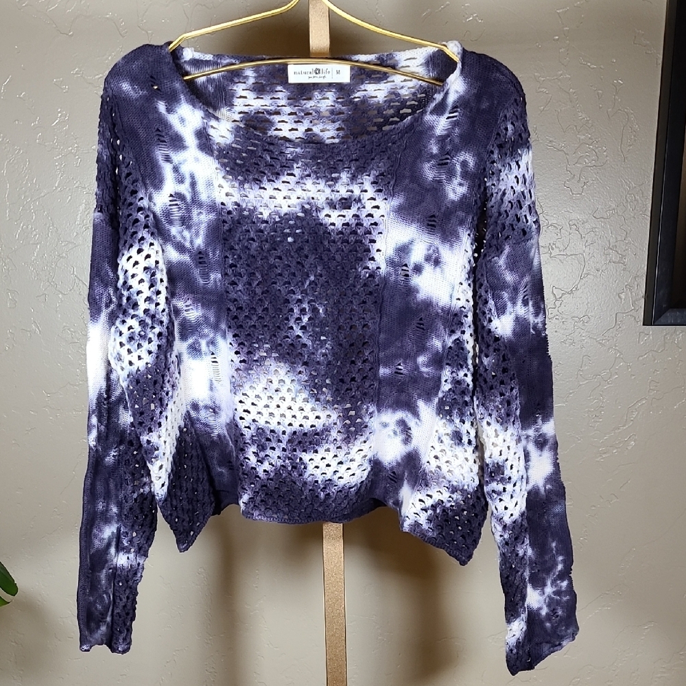 NATURAL LIFE Palmer Cropped Open Stitch Ombre Sweater 100% Cotton Medium